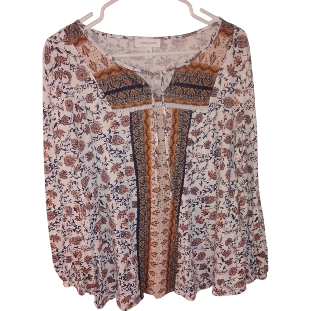 Vintage America Floral Boho Blouse